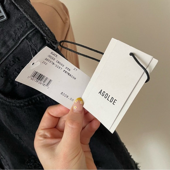 AGOLDE Feverish Black Distressed High Rise Criss Cross Straight Leg Jeans NWT 27 - Picture 10 of 12